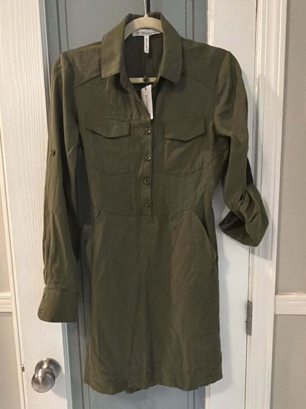 Bcbgeneration Utility Shirt Dress Size XXS Olive Green